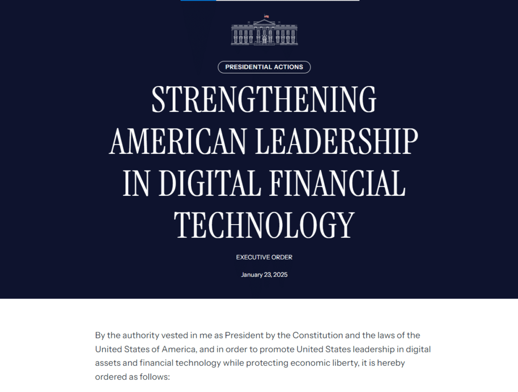 Nagłówek dekretu Donalda Trumpa, który m.in. zakazuje CBDC