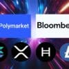 Logo Polymarket i Bloomberg, SOL, XRP, HBAR i LTC.