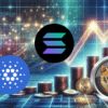 Cardano, Solana i Dogen na tle wykresu wzrostu.