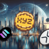 Solana, XYZ i XRP na tle miasta.