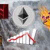 Ethereum traci na wartości. W tle wykres pokazujący spadek pusta skrzynia i płonąca rakieta spadająca z nieba.