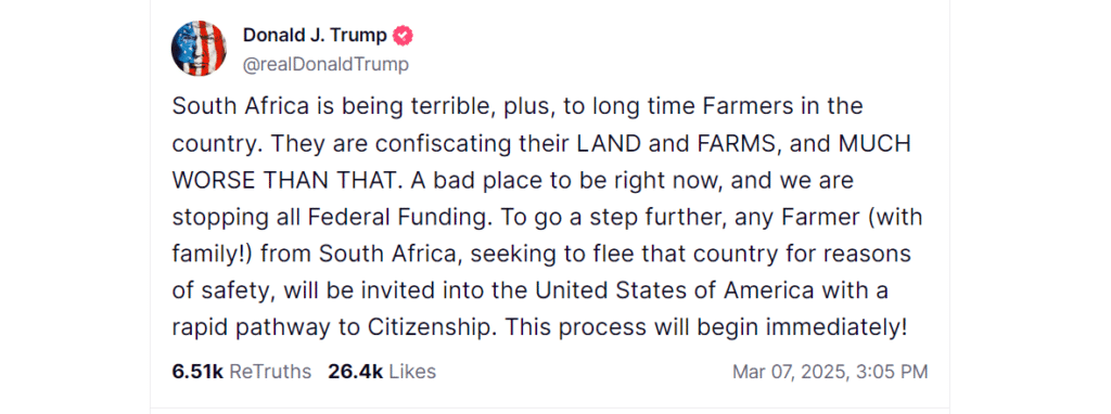 Donald Trump o zbrodniach w RPA