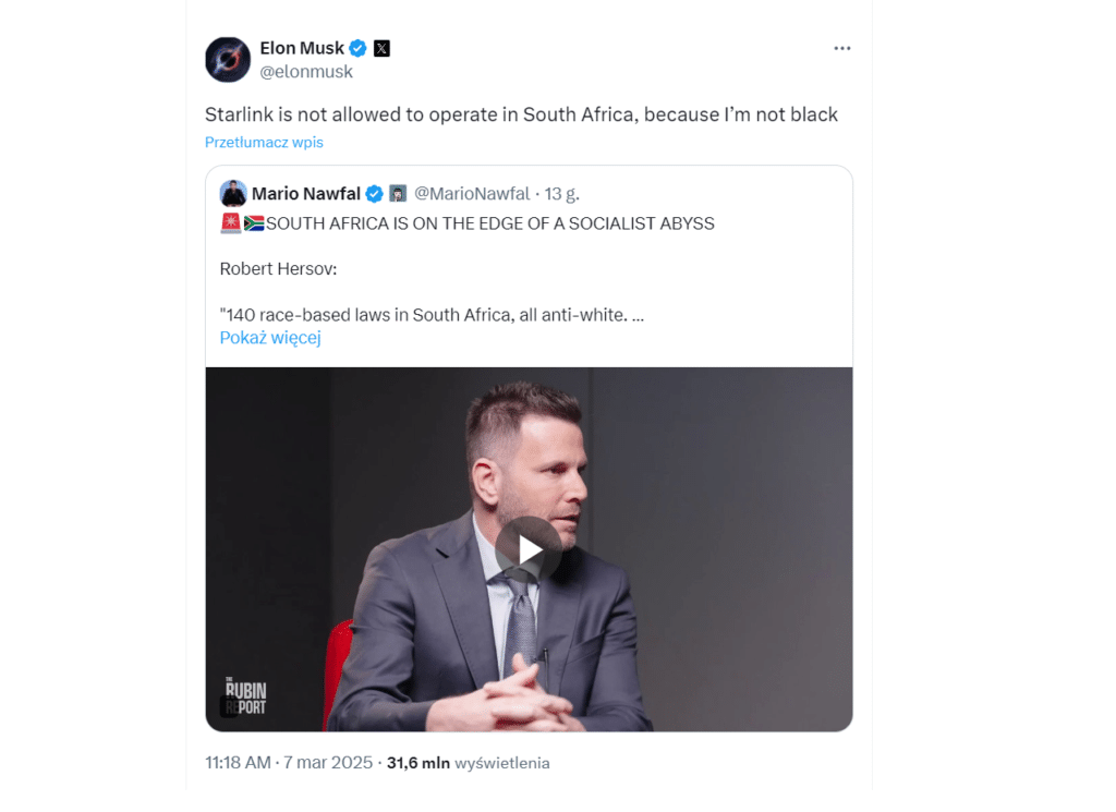 Starlink – rasizm przeciw białym w RPA