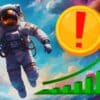 Tajemniczy token. W tle wykres pokazujący wzrost i astronauta.