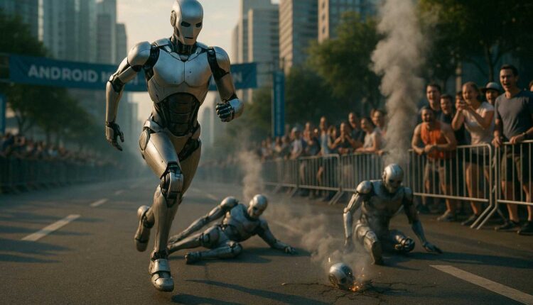 Chińczycy puścili roboty w półmaraton. Jeden się zapalił, drugi zgubił głowę. To trzeba zobaczyć!