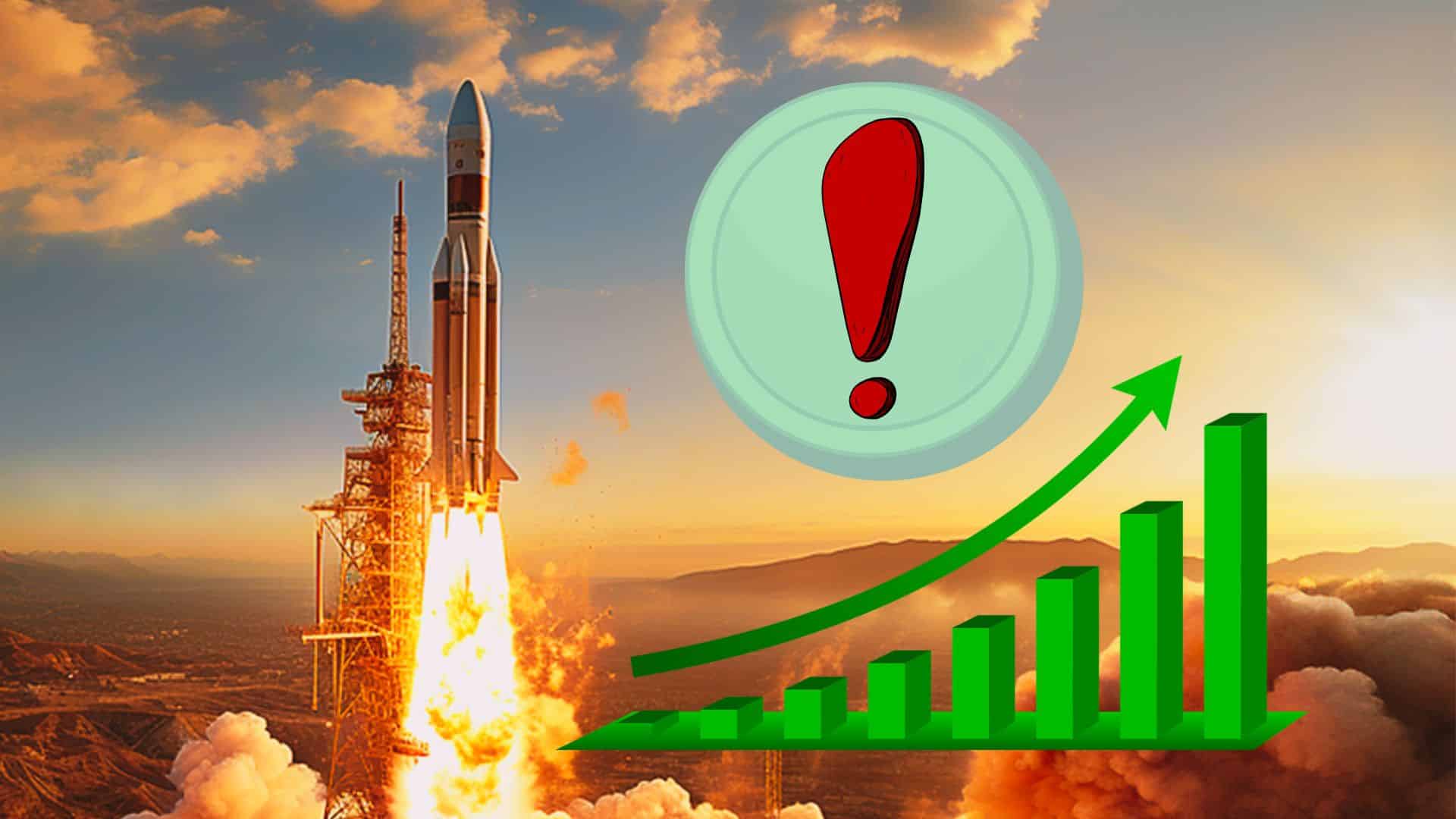 Altcoin gotowy na wzrosty, w tle start rakiety i wykres wzrostu.