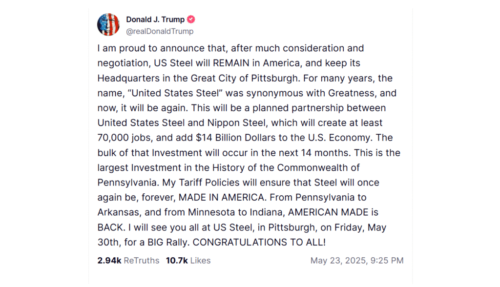 Donald Trump o umowie ws. U.S. Steel