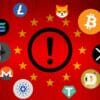 Kryptowaluty na tle czerwonej flagi UE.