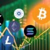 Kryptowaluty na tle wykresu wzrostu.