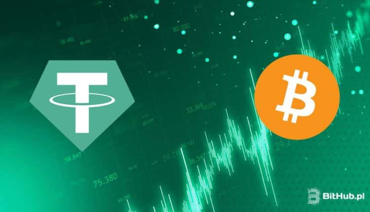 bitcoin tether na zielonym tle