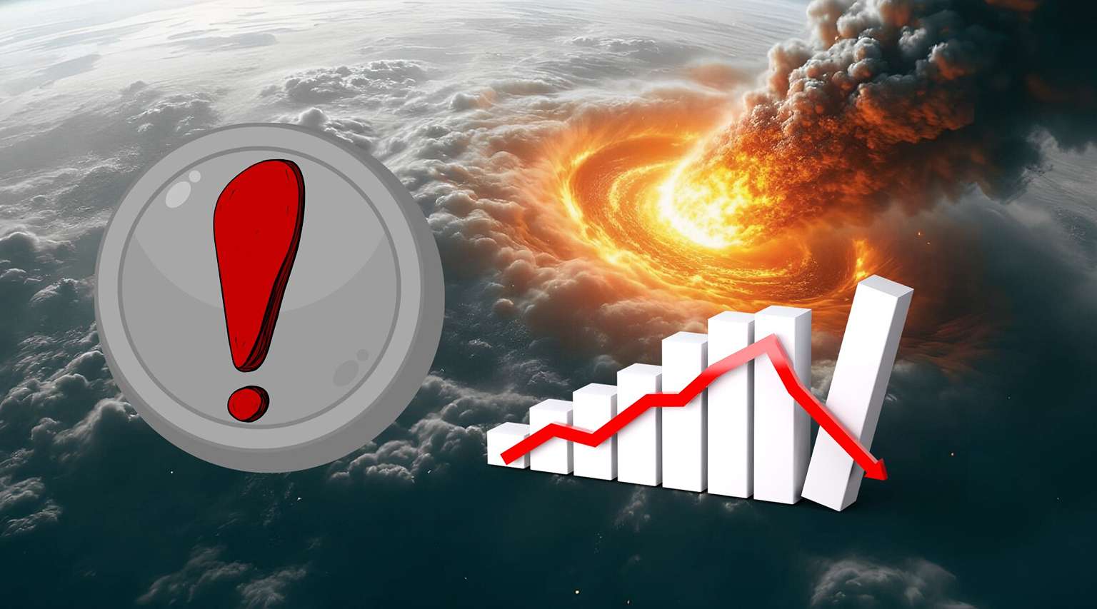 Tajemniczy altcoin, w tle uderzenie meteorytu w planetę i wykres spadku.