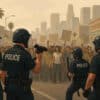 policja i protestujący w Los Angeles