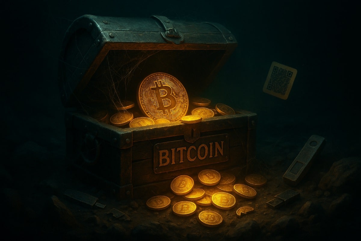 starożytny bitcoin w skrzyni