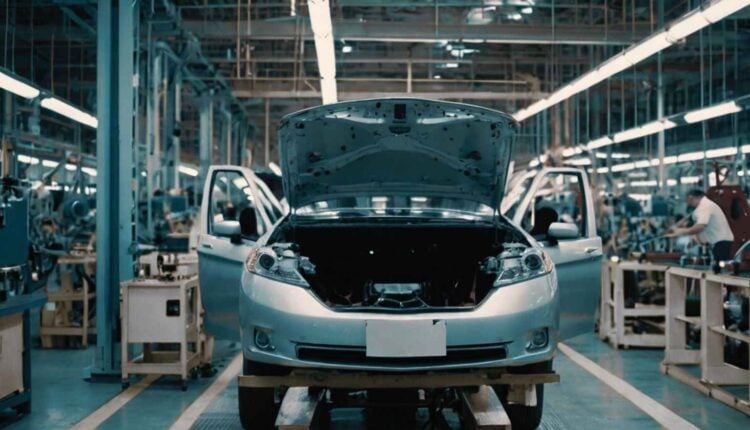 Taśma produkcyjna w fabryce samochodów.