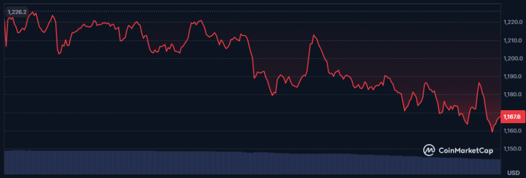 Kurs kryptowaluty BNB, 1D, fot. CoinMarketCap