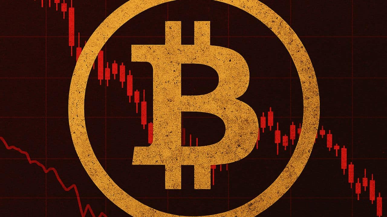 Logo Bitcoin na tle spadkowego wykresu