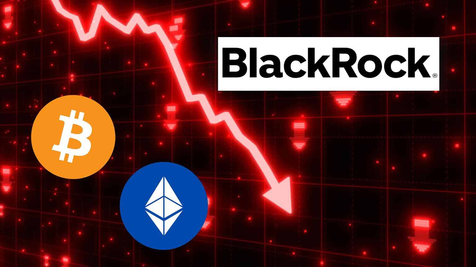 BlackRock sprzedaje BTC i ETH. Czerwony wykres pokazujący spadek.