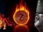 Zcash w płomieniach. W tle niedźwiedź i wykres pokazujący spadek.