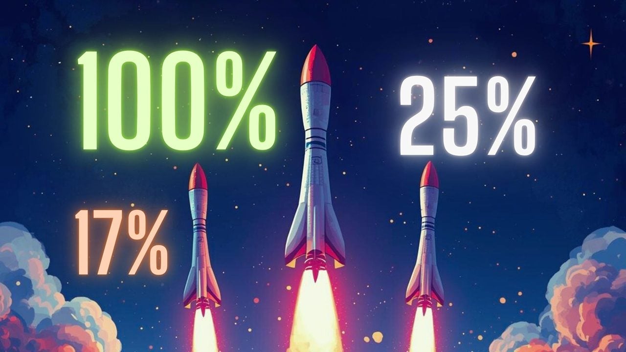 Start rakiety, które symbolizują kryptowaluty, które notują wzrosty.