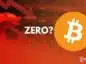 Bitcoin logo na tle czerwonego wykresu z niedźwiedziem oraz tekstem "ZERO"