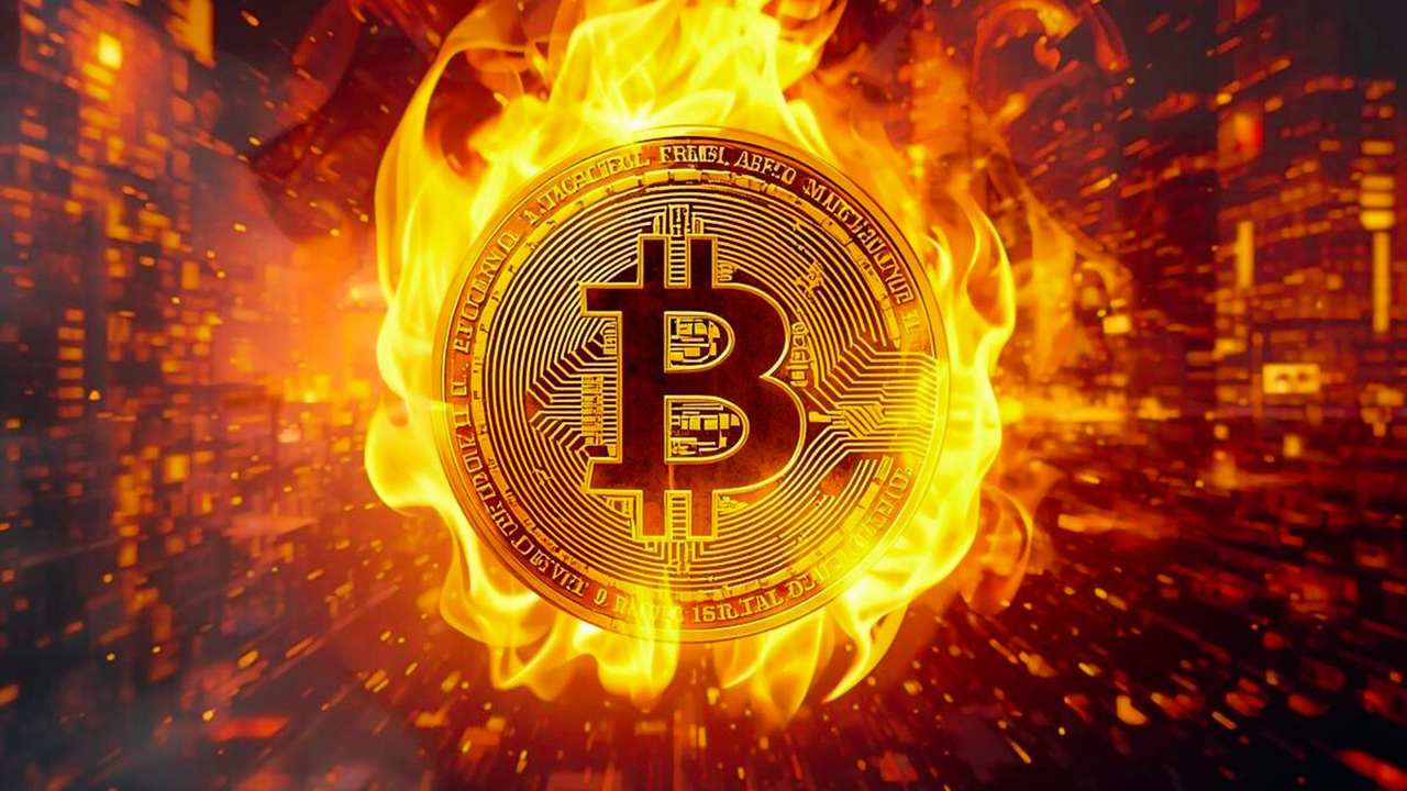 Bitcoin w płomieniach.