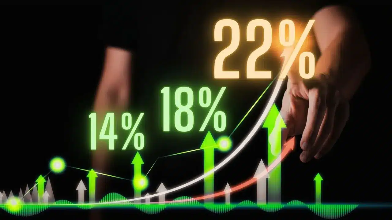 Kryptowaluty, które notują wzrosty, w tle zielony wykres pokazujący wzrost.