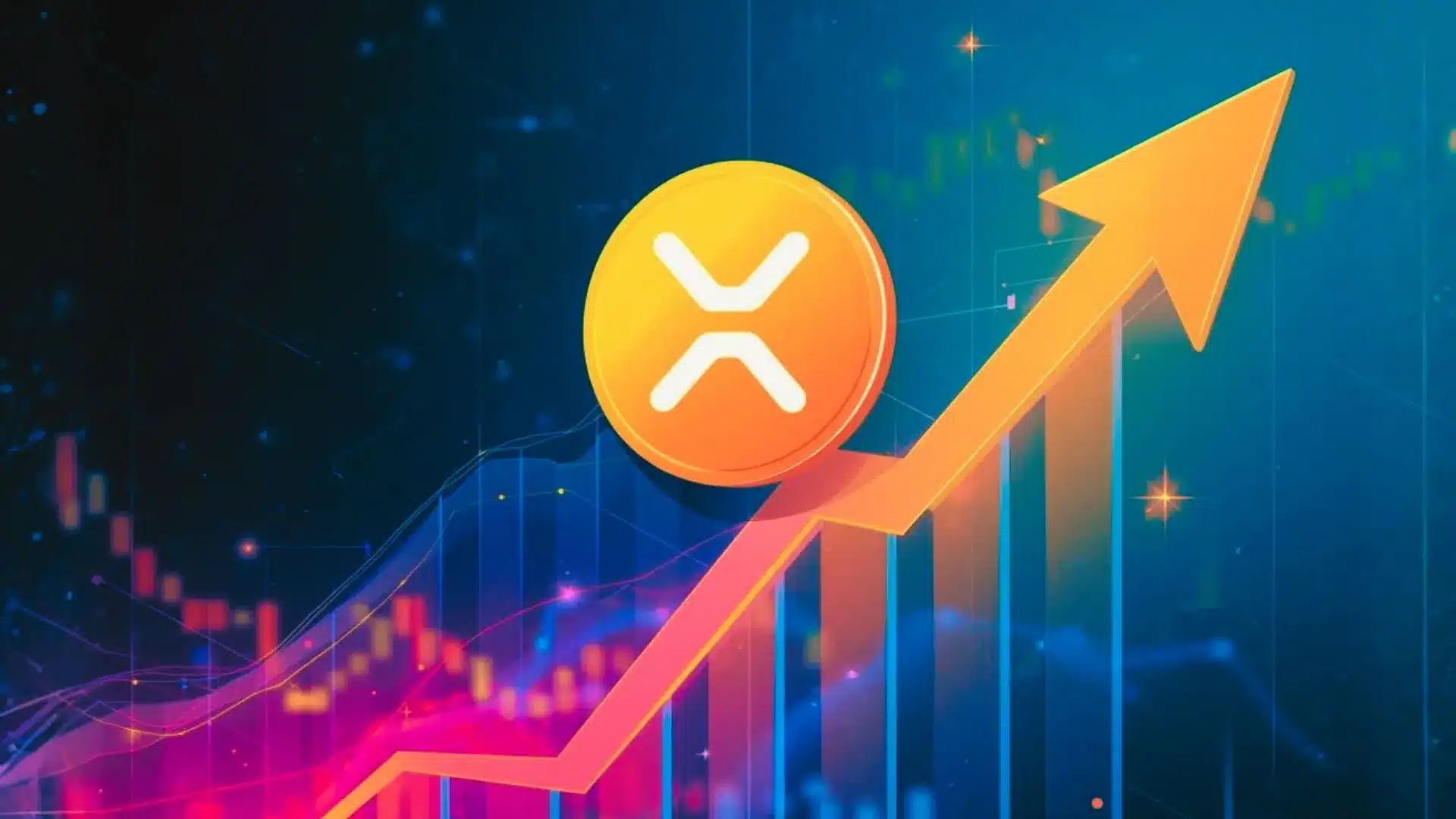 XRP (Ripple) na tle wykresu, który pokazuje wzrost wartości.