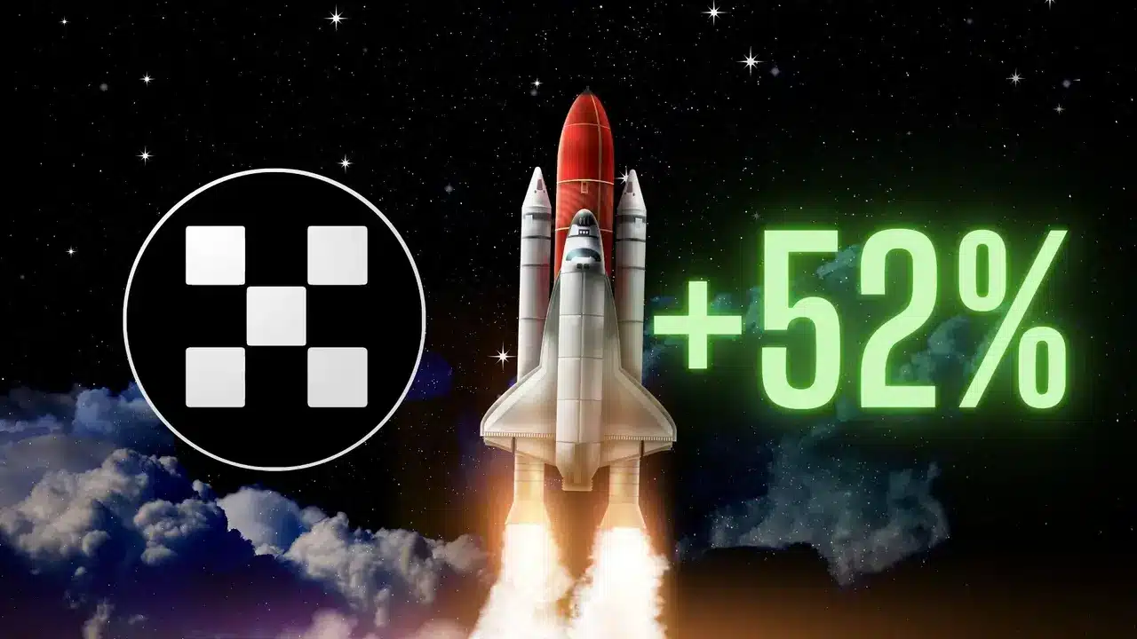 OKB notuje wzrost o 52%, w tle start rakiety.