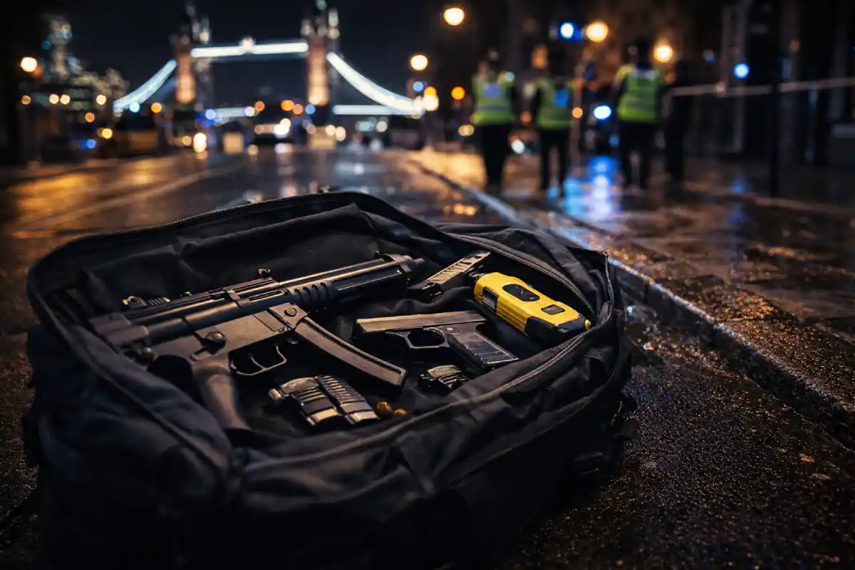Broń porzucona na ulicy Londynu. Ochrona burmistrza zostawia karabin i pistolet na chodniku