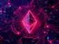 Ciemne logo Ethereum na tle matrycy komputerowej.
