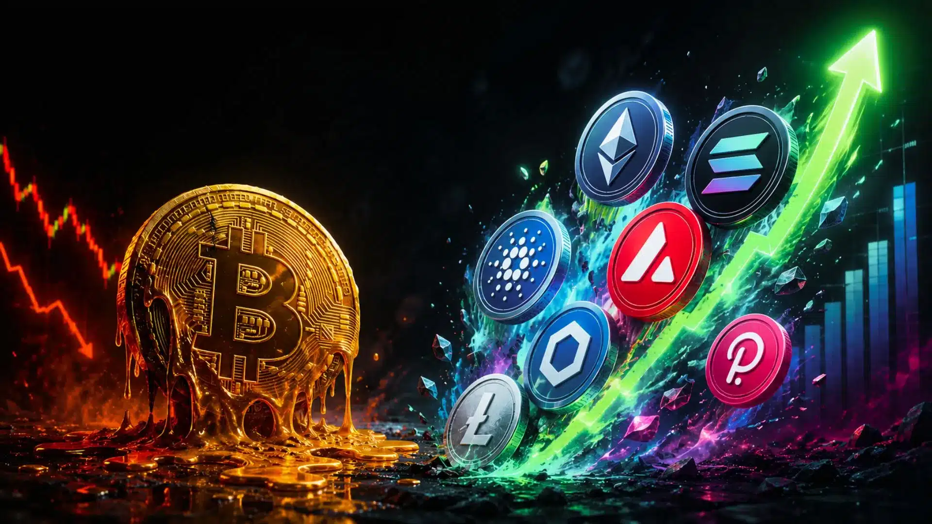 Altcoiny rosną, a Bitcoin topnieje.