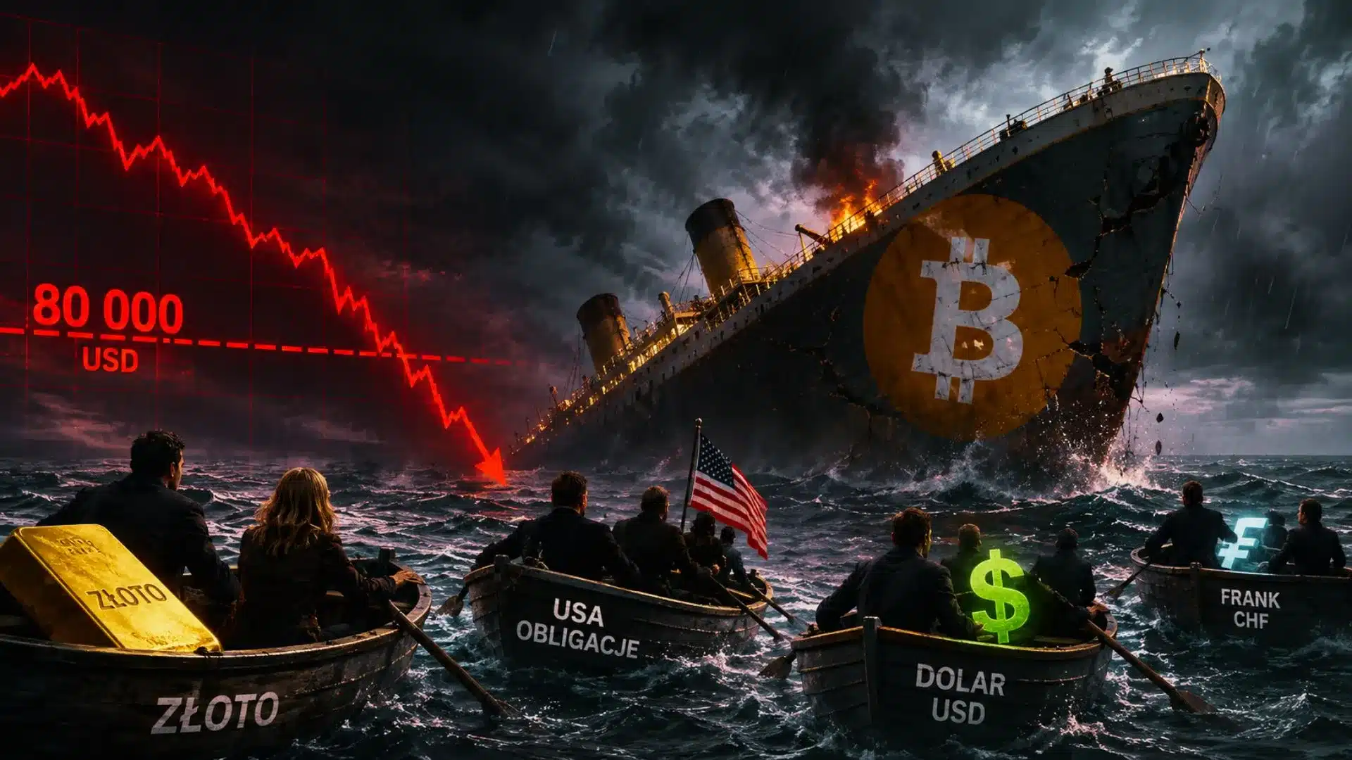 Bitcoin spada poniżej 80 tys. USD. Inwestorzy uciekają z tonącego statku.