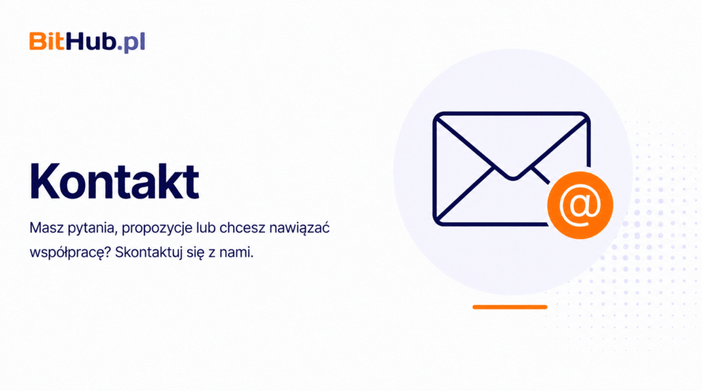 Ilustracja koperty i symbolu małpy @ symbolizująca kontakt z redakcją BitHub.pl.