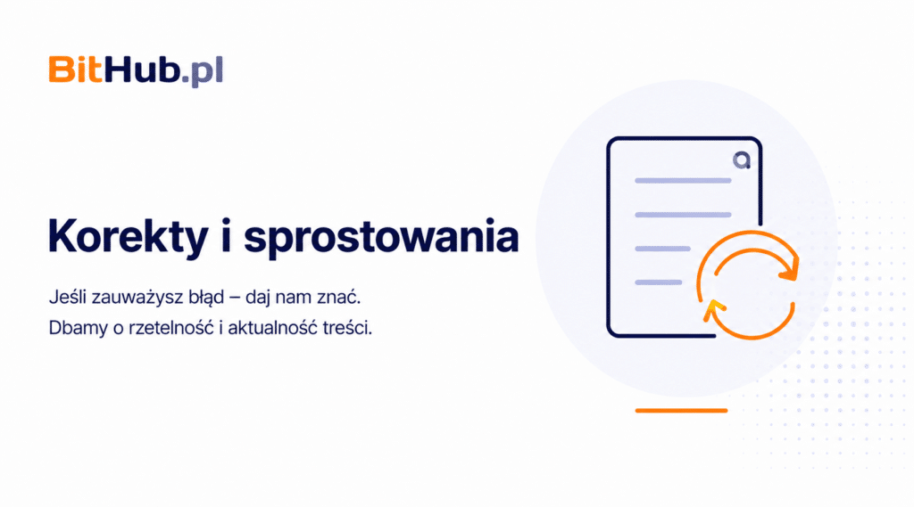 Grafika dokumentu i symbolu odświeżania przedstawiająca korekty, aktualizacje i sprostowania publikowanych treści.