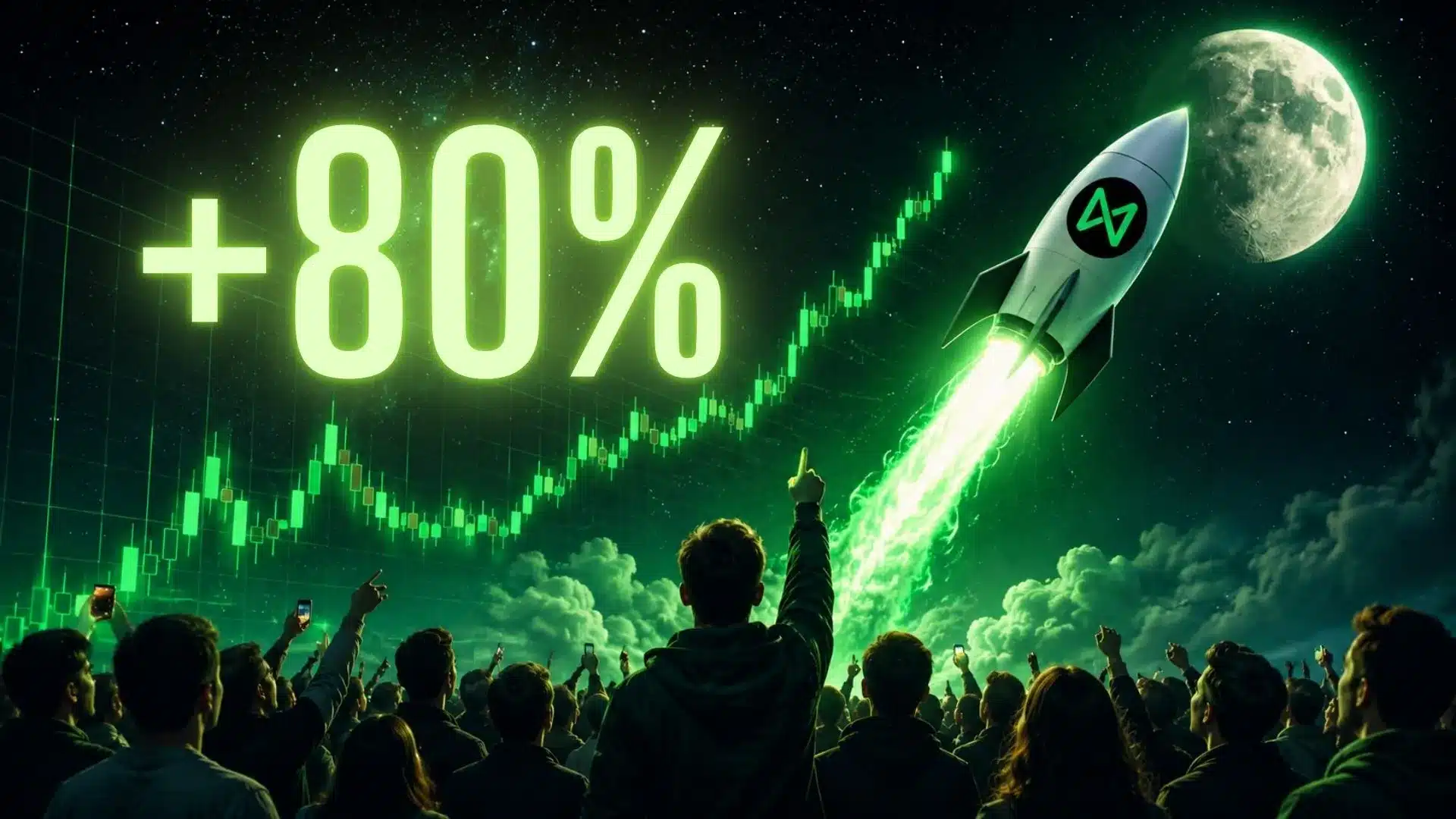 Tłum obserwuje jak rakieta NEAR rośnie o ponad 80%.