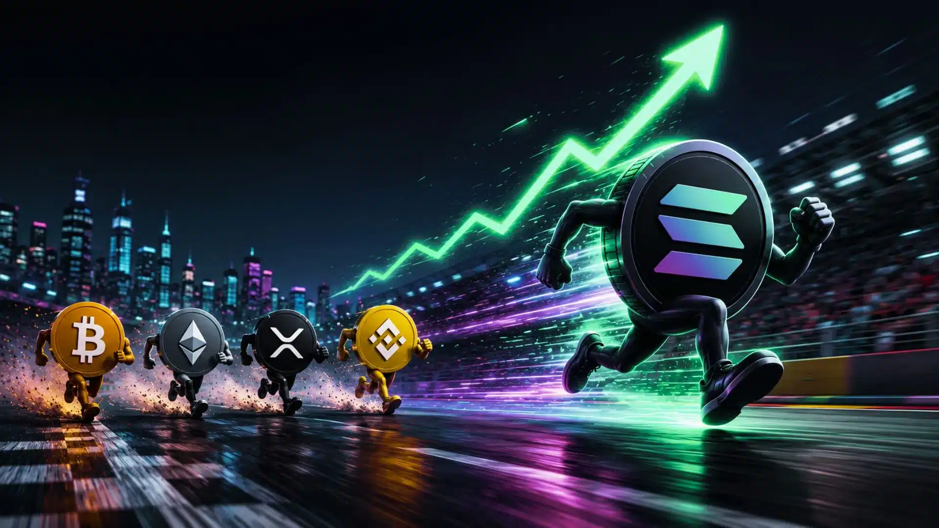 Solana pokonuje w wyścigu BTC, ETH, XRP i BNB.