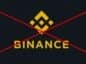 Logo i nazwa Binance żółte na czarnym tle przekreślone czerwonym krzyżykiem
