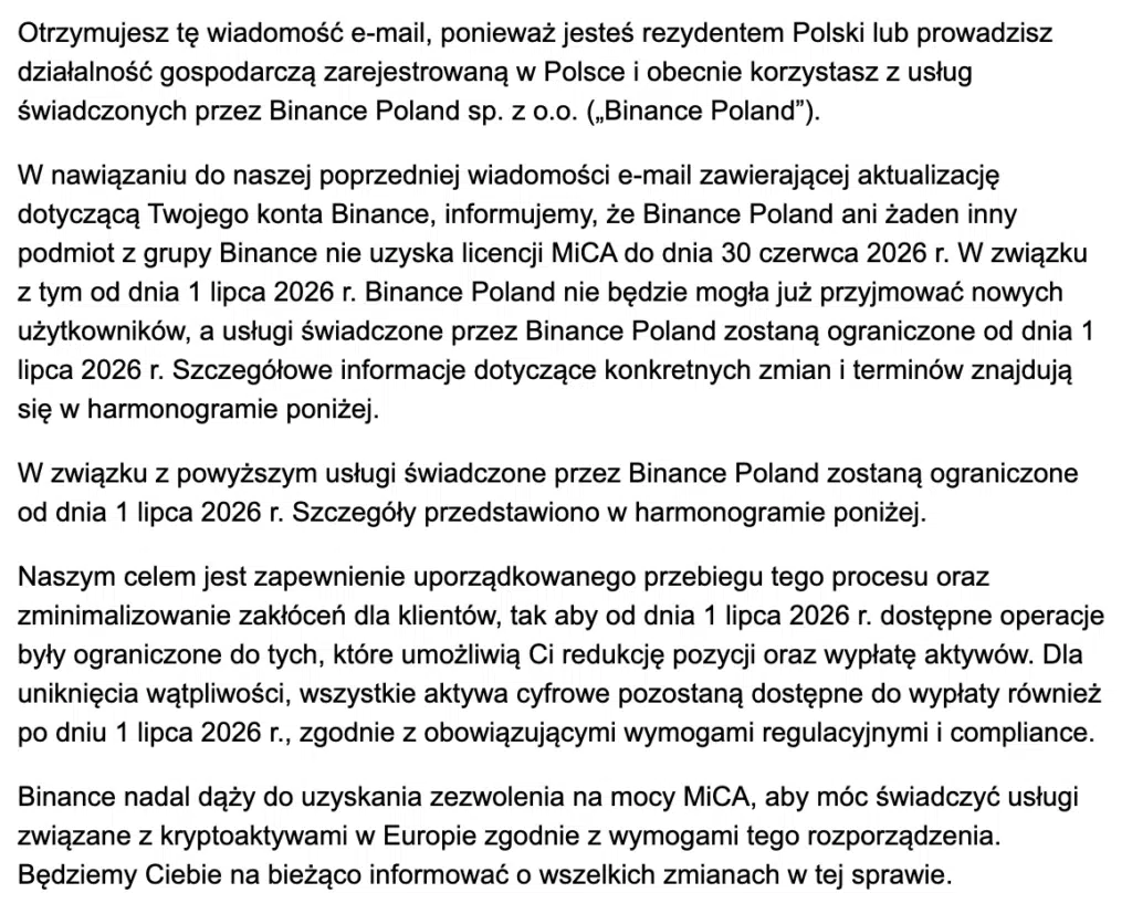 email wysłany przez binance do uzytkownikow