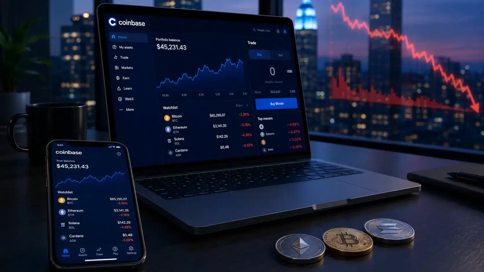 Coinbase przejmuje rynek i… traci setki milionów. Inwestorzy nie kupili tej historii