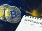 Bitcoin na tle kartki z kalendarza (wrzesień).