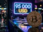 Bitcoin i neon 95 000 USD.