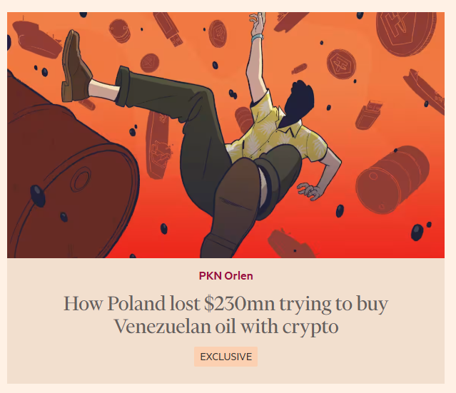 Strona główna Financial Times'a z artykułem o aferze Orlenu w Wenezueli