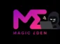 Różowe logo Magic Eden na czarnym tle, oraz ikonka hakera w kapturze z laptopem