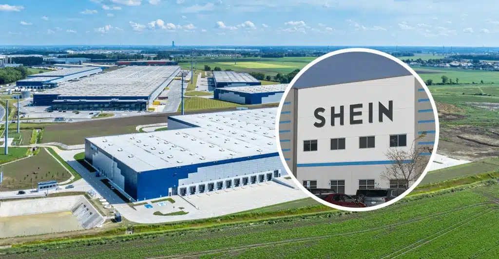 Magazyn SHEIN pod Wrocławiem, widok z drona przy dobrej słonecznej pogodzie