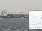 Statek tankowiec firmy Ankas na morzu przed wpłynięciem do portu. Naniesiony wykres notowań baryłki ropy Brent.