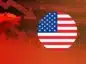 Czerwona niedźwiedzia grafika sugerująca bessę, okrągła flaga USA