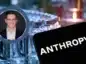 Telefon z logiem Anthropic, zdjęcie profilowe założyciela Mithril Medicine oraz tło w postaci laboratorium biotechnologicznego