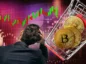 Analityk obesrwuje wykresy, obok koszyk zakupowy z Bitcoinami.