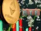 Ethereum ETF na tle wykresów i dolarów.