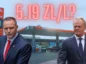 Karol Nawrocki i Donald Tusk na tle Orlenu i napisu: 5,19 zł.l?